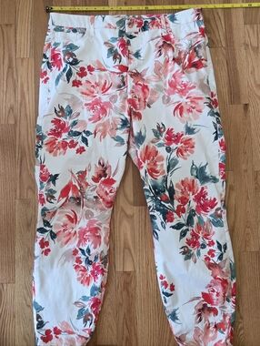 Jen 7 White Floral Cotton Blend Pants